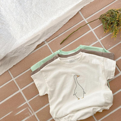 Simple Cartoon Goose Short Sleeved Climbing Clothes Refreshing Leisure Fart One-piece Clothes